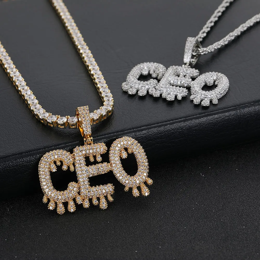 2022 Hip Hop New Custom Name Stitching Water Drop Letter Rapper Rock Necklace Pendant Fashion Jewelry