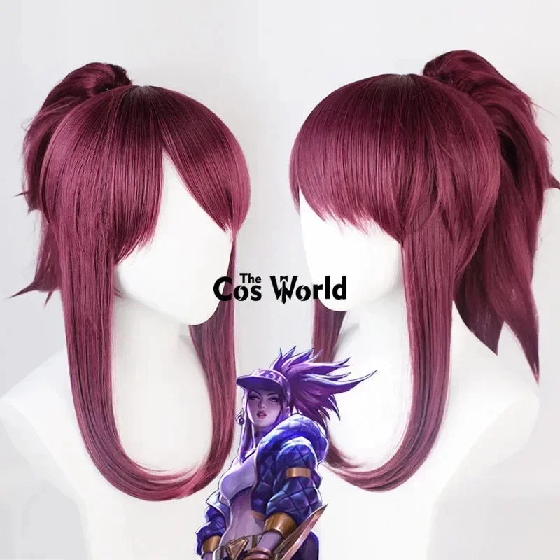 Фото A;3\v,7'd/LOL THE BADDEST KDA Akali 45 см Длинный Прямой Парик для Косплея из Термостойкого Синтетического Волокна + Шапочка для Парика v;5'b\8/ №4