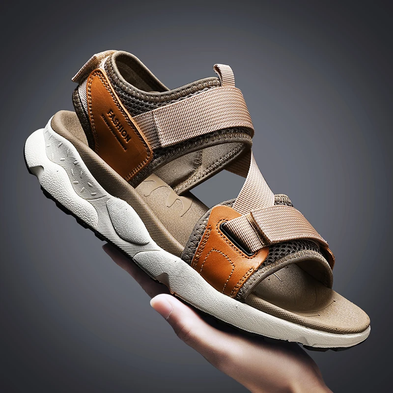 

2023 New Men Genuine Leather Sandals Shoes Sale Waterproof Slip On Casual Cow Leather Male Soft Men Sandals