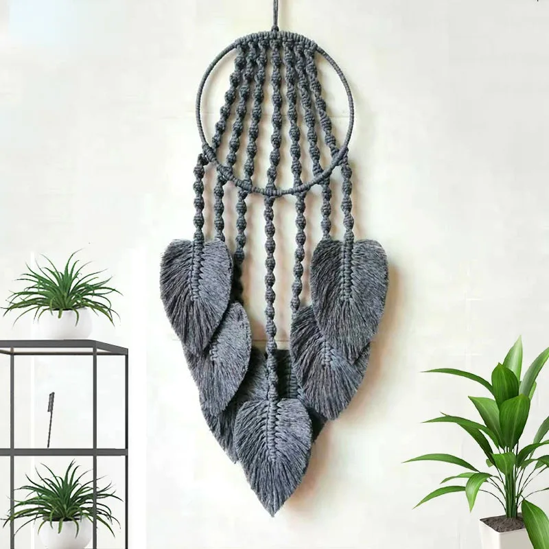 

Feather Leaf Macrame Dream Catcher Home Decor Bohemian Tassel Tapestry Hand-woven Wall Hanging Living Room Bedroom Decoration