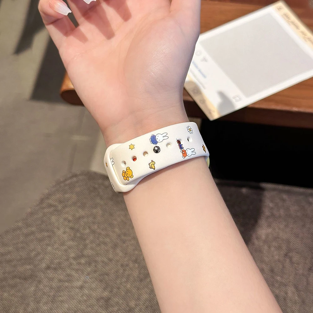 Фото Kawaii Miffy Iwatch S1/2/3/4/5/6/7/8/9/10/SE/Ultra1/2 ремешок для часов с циферблатом, защитный чехол, милый ремешок для часов, силиконовый чехол для девочки, подарок №3