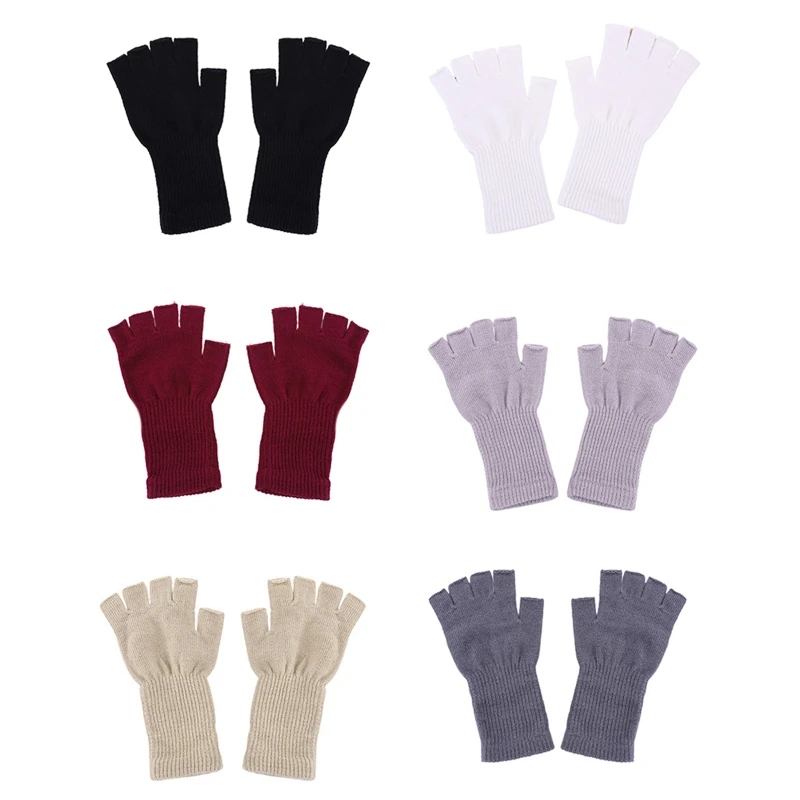 

Winter Half Finger Gloves Knitted Fingerless Mittens Warm Stretchy Gloves 21cm