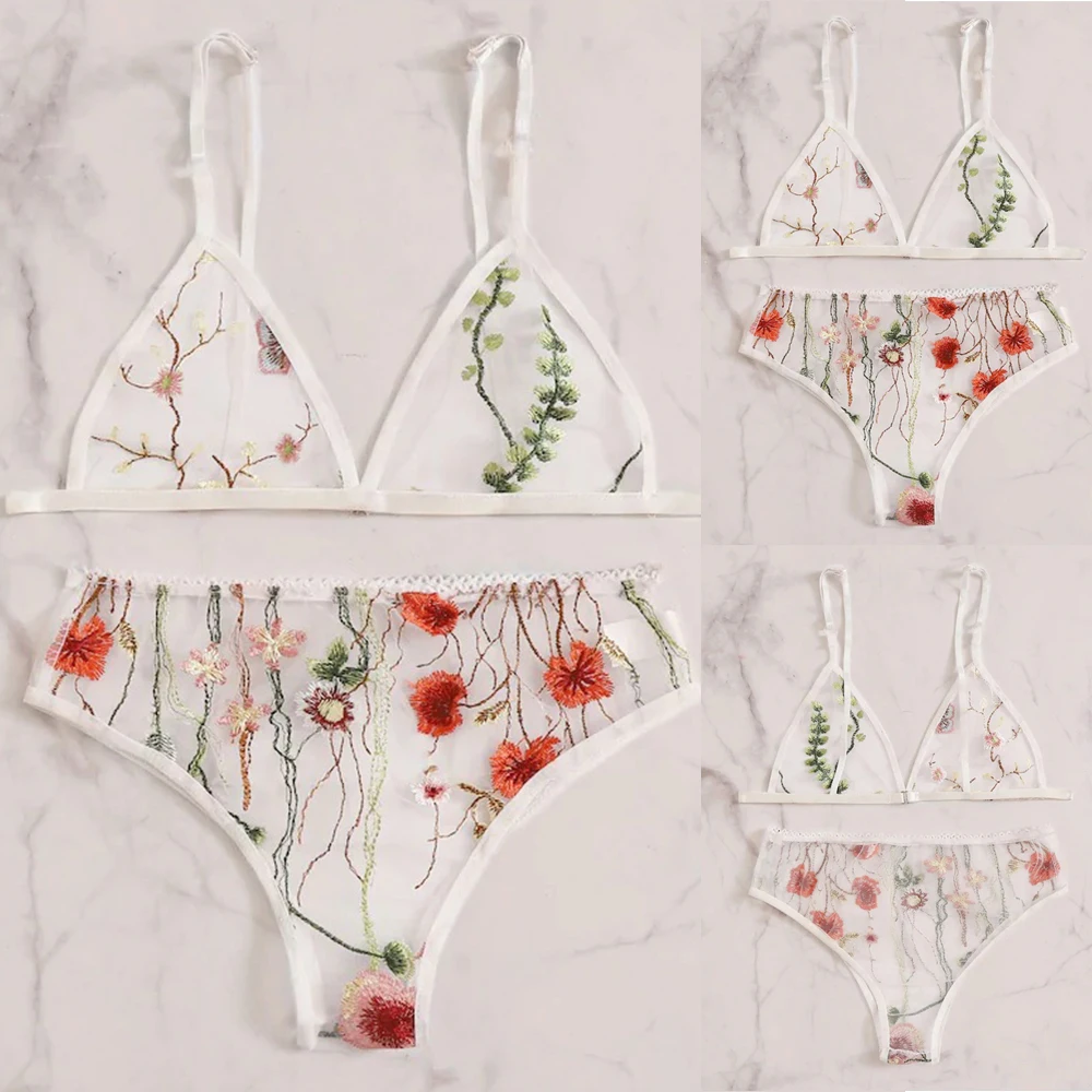 

2pcs/Set Women Fashion Sexy Beach Bikini Tankini Hollow Lingerie Bra Embroidery Garters Knickers Panties Underwear