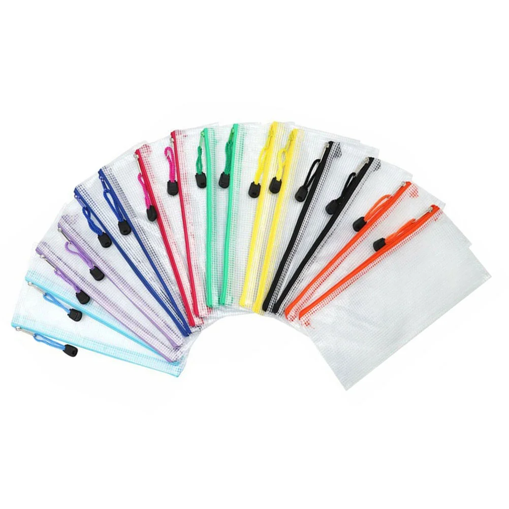 File Pouch Zipper Storage Mesh Organizer Office Pen Folders Portable Case Zippered Holder Plastic Pouches Mini Makeup Beauty