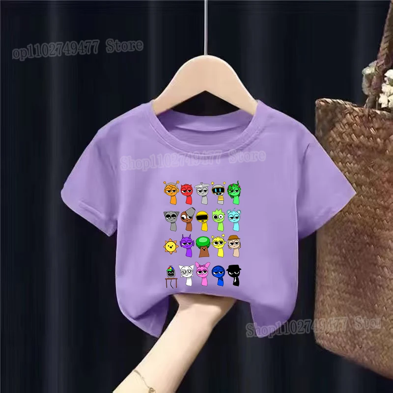 Cartoon Cute Sprunki Children's T-shirt Game Incrediblebox Short Sleeve Top Summer Cotton Thin Boys and Girls Breathable Clothes