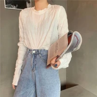 yasuk summer fashion casual t shirts pullover womens slim tees all match button simple gentle thin folds