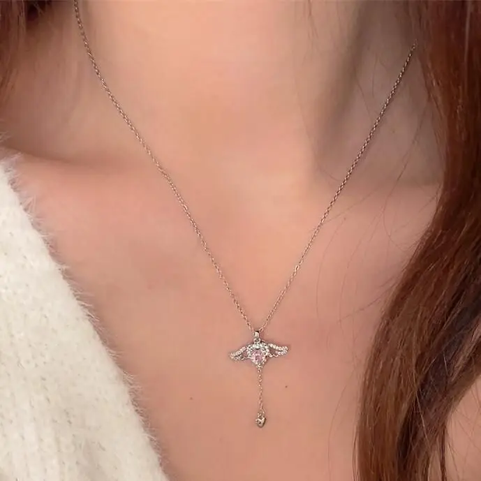 

Pink Heart Pendant Necklace for Women Cupid Love Clavicle Chain Choker Cute Crystal Collar Fashion Jewlery Gifts Y2K Accessories