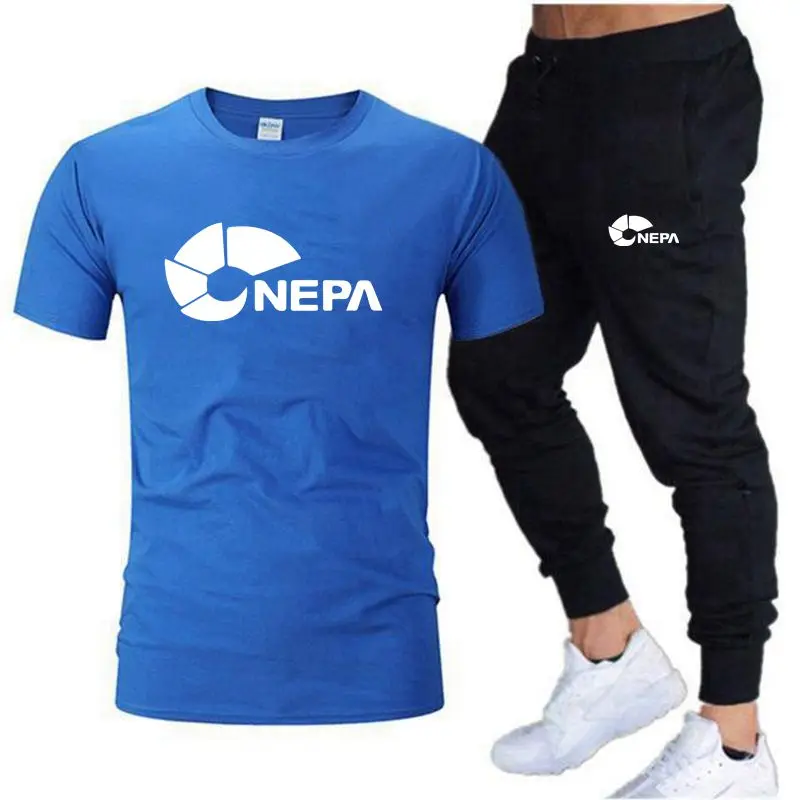 NEPV 2023 men's new spring and summer sports two-piece T-shirt cotton top+thin trousers fitness body sports suit