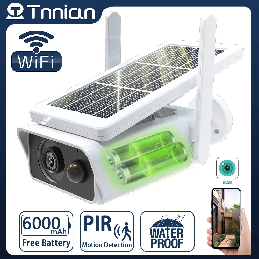 

Tnnian 5MP Wifi Surveillance IP camera Solar Panel Rechargeable Battery Outdoor Indoor Security WiFi CCTV Security Camera iCsee