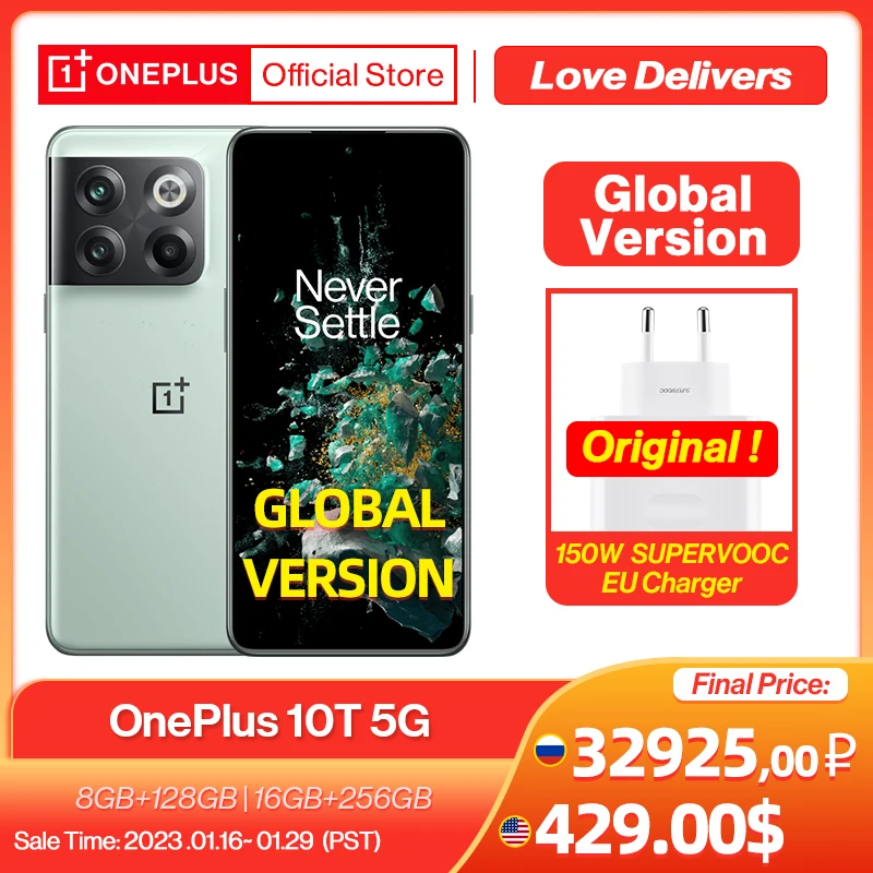 New OnePlus 10T 10 T 5G Global Version Smartphone 8GB 128GB Snapdragon 8+ Gen 1 150W SUPERVOOC Charge 4800mAh 50MP Cellphone