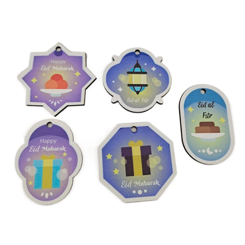 

10Pcs Eid Mubarak 2022 Ramadan Wooden Crafts Hanging Pendant Ornaments Festival Decor Creative Muslim Home DIY Party Supplies