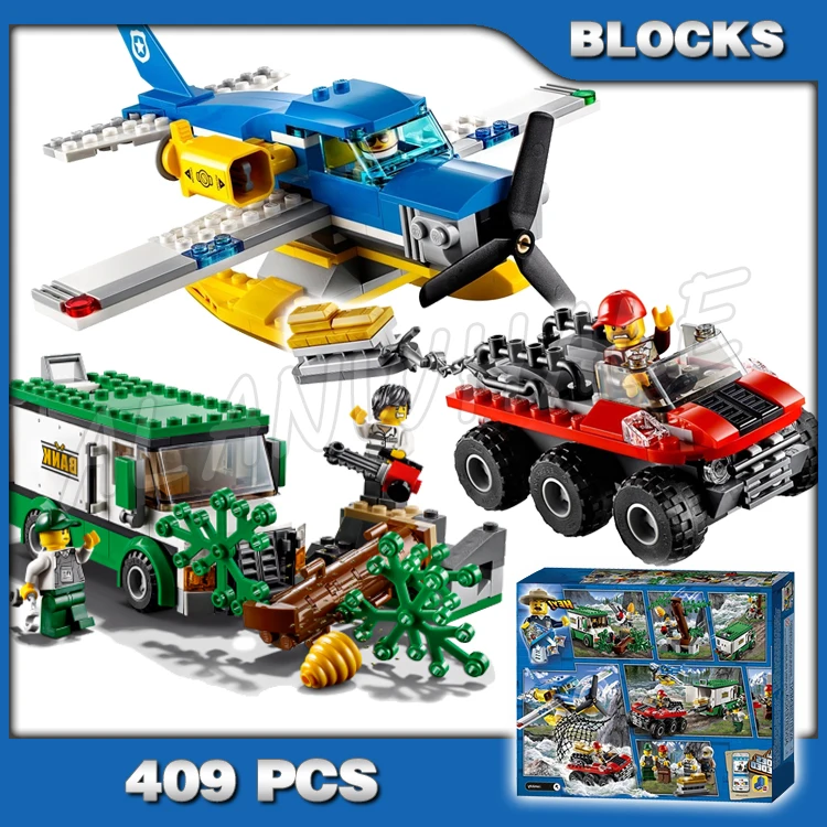 

409pcs Urban Cop Mountain River Heist Fallen Tree Amphibious Vehicle 10864 Building Blocks Set Bricks Compatible with Model