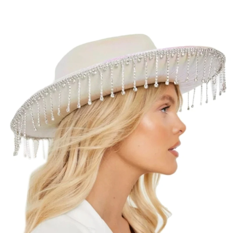 Rhinestones Tassel Hat Tassel Cowgirl Hat Bride Cowboys Hat Tassel Cowboys Hat Bachelorette Party Hat For Bridal Party