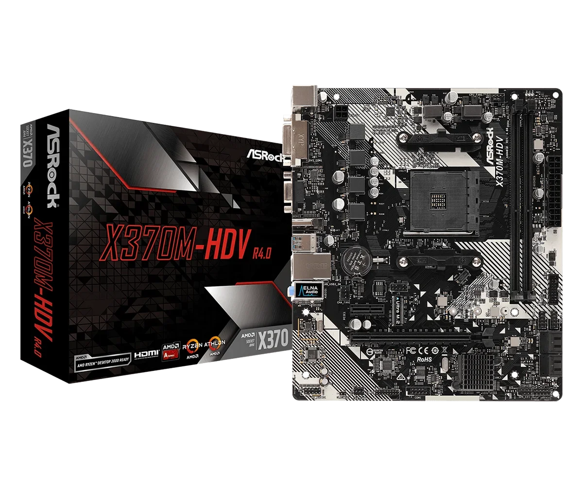 

X370M-HDV R4.0 AMD X370M AM4 Ryzen mATX Micro-ATX материнская плата 2 × DDR4 32 Гб PCI-E 3,0 4 x SATA3 6 Гб/с 1 × M.2 USB3.1