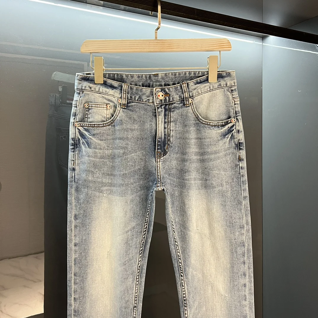 TB Jeans Fashion Puppy Striped Designer Style New Korea Men's Jeans Four Seasons Jeans Straight Regular Stretch Denim Trousers