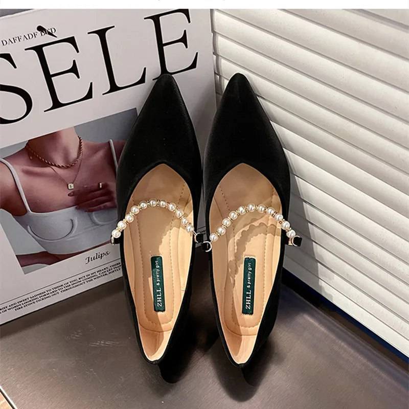 Женские туфли мэри джейн с жемчужным ремешком мягкие черные мокасины острым