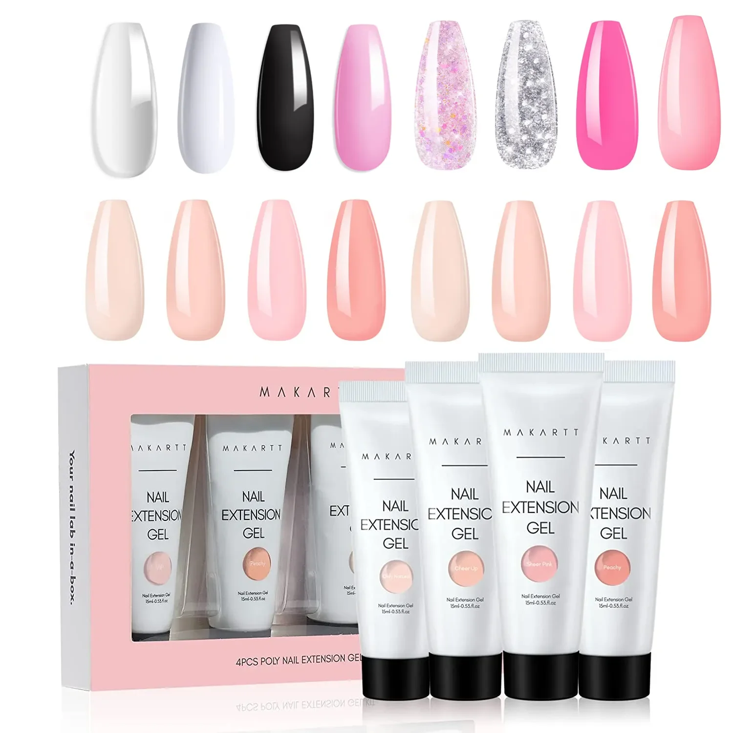 

NEW2023 Poly Nail Gel Kit White Clear Gel Nail Extensions Kit Black Pink 4 Color Fake Nail Kit Hard Gel for Nails DIY