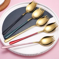 creative 2 in 1 fork spoon 304 stainless steel salad dessert spoon korean noodle fruit fork teaspoon kitchen tableware tools