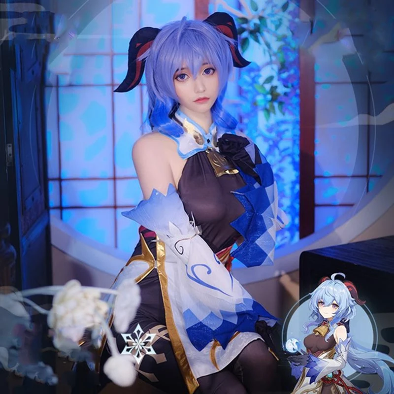 

Game Genshin Impact Ganyu Cosplay Costumes Anime Ganyu Halloween Party Fancy Dress Women Outfit Wig Horns Props Game Suit