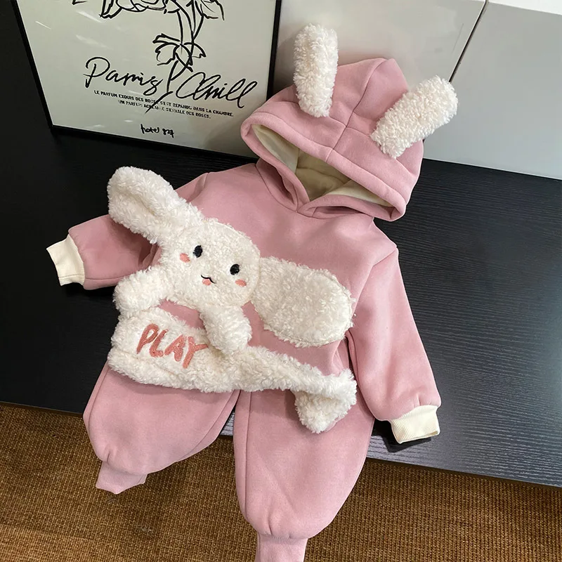 

Kawaii Sanrio Cinnamoroll Kids Top Pants Cute Anime Plush Thickened Two Piece Set Warm Soft Autumn Winter Casual Hooded Set Girl