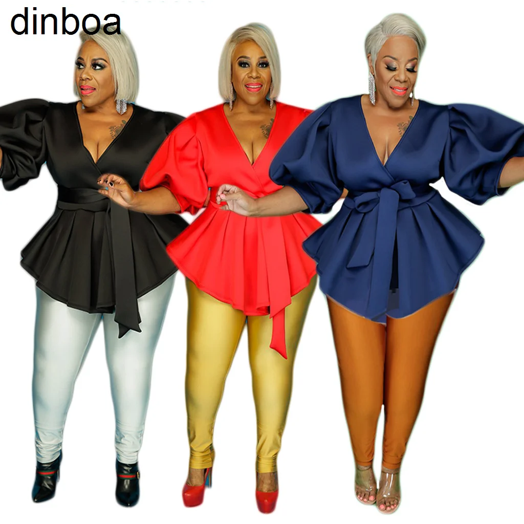 

Dinboa-2023 Large Women's Lantern Sleeve Pleated Fashion Dress