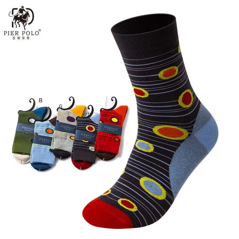 Brand men's latest design medium tube socks four seasons socks high quality business geometric pattern color men's cotton socks