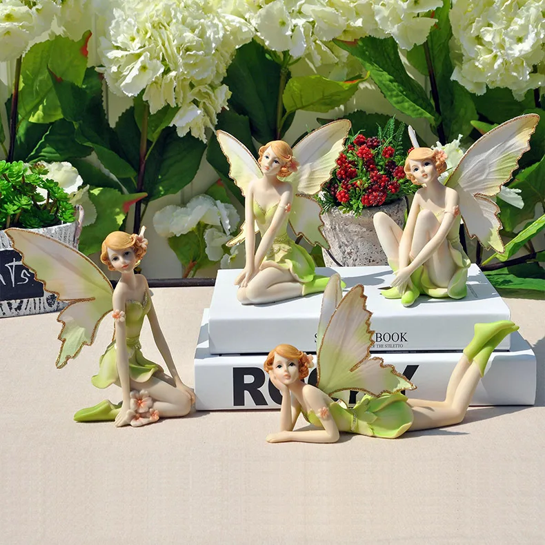 

Creative Green Flower Fairy Cute Girl Resin Elf Angel Ornament Bar Desk Fairy Statue Decoration Home Decoration Crafts Statues