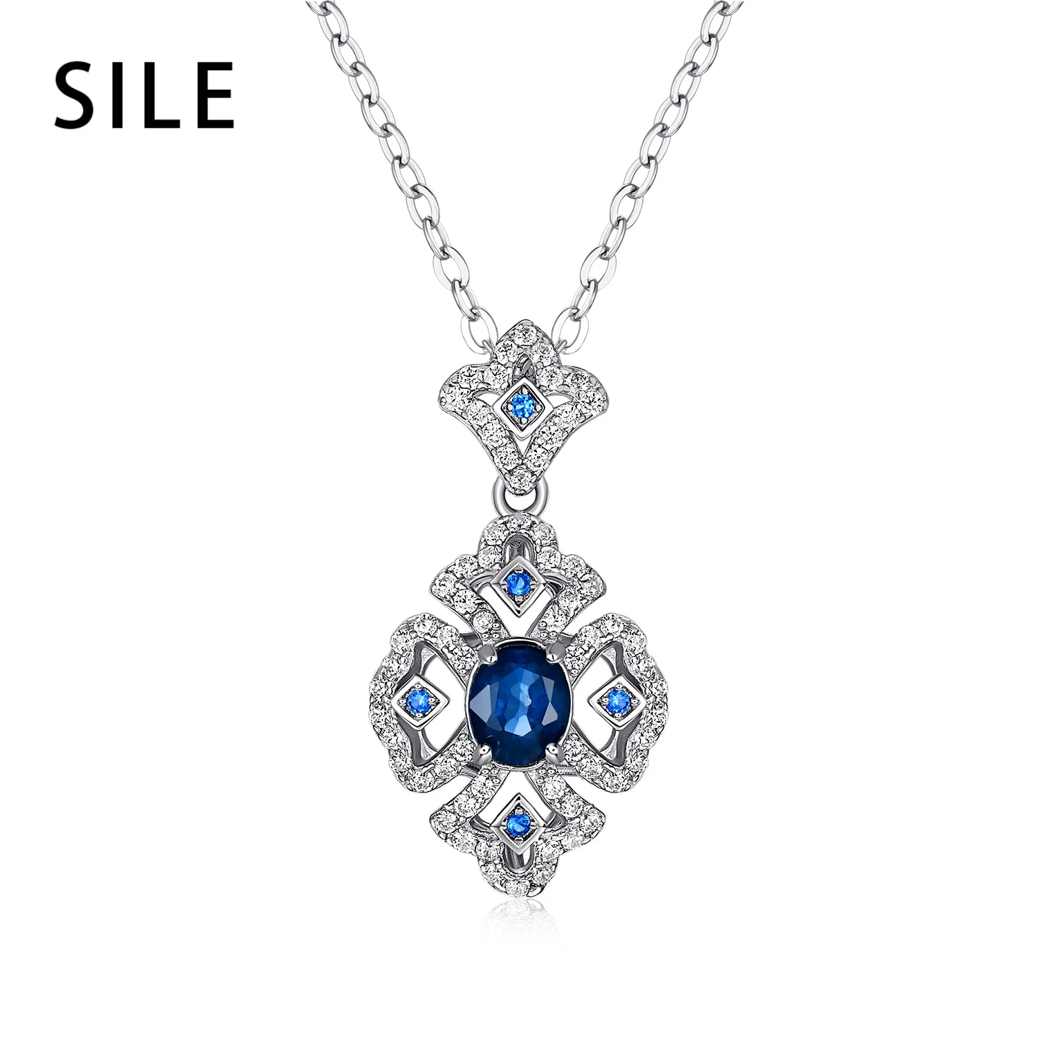 

SILE 925 Sterling Silver Clavicle Chain 0.55CT Natural Sapphire Necklaces For Women Blue Gemstone Jewelry Collares Para Mujer