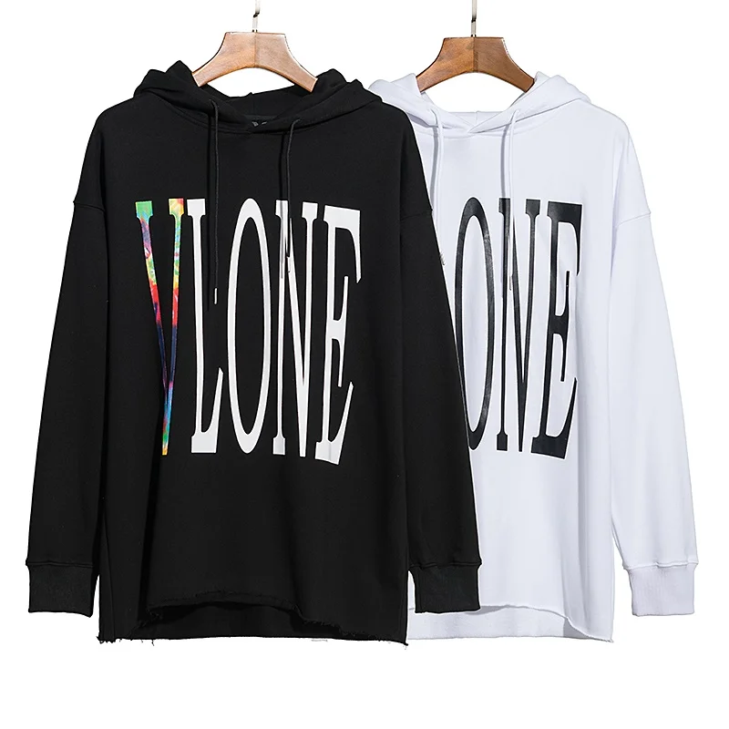 

Vlone 22ss Colorful Large V Printed Loose Casual Men's and Women's Same Style Destroyed Hem Hooded Sweatshirts