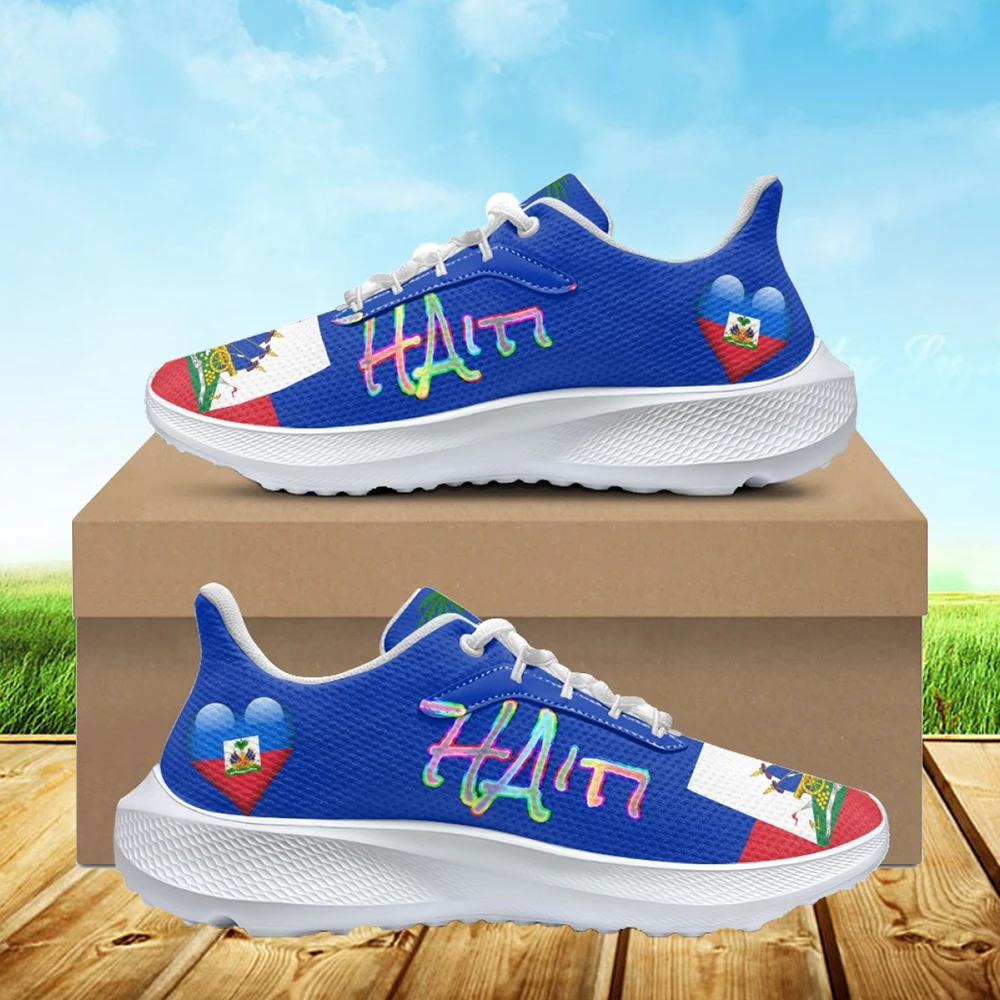 

INSTANTARTS Unisex Casual Lightweight Tennis Shoes Lace up Men Sport Sneakers Haiti Flag Print Platform Footwear Running Shoes