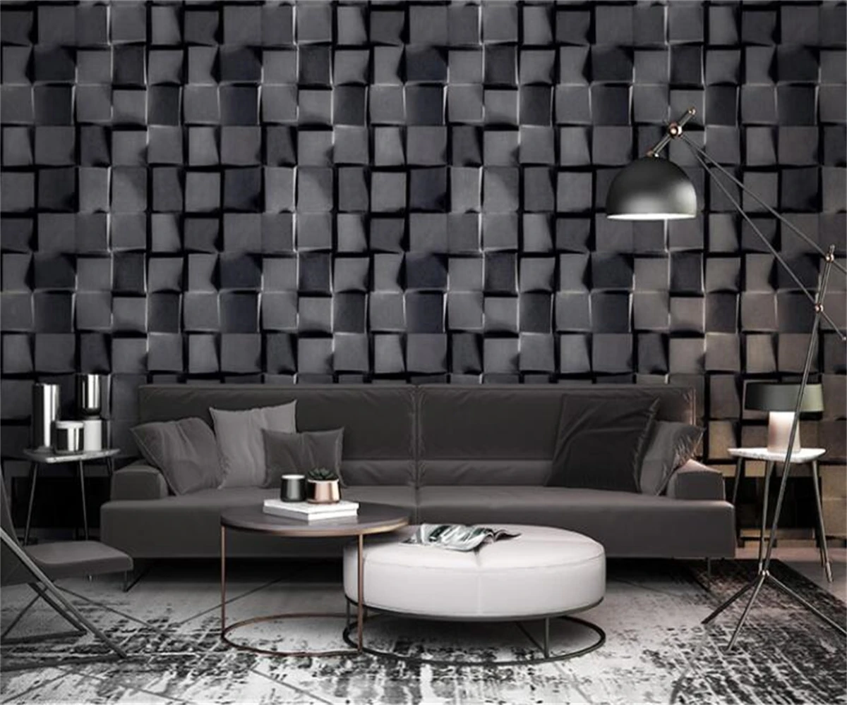 

3D three-dimensional square black and white lattice 10 meter wallpaper roll restaurant living room clothing shop wallpapers
