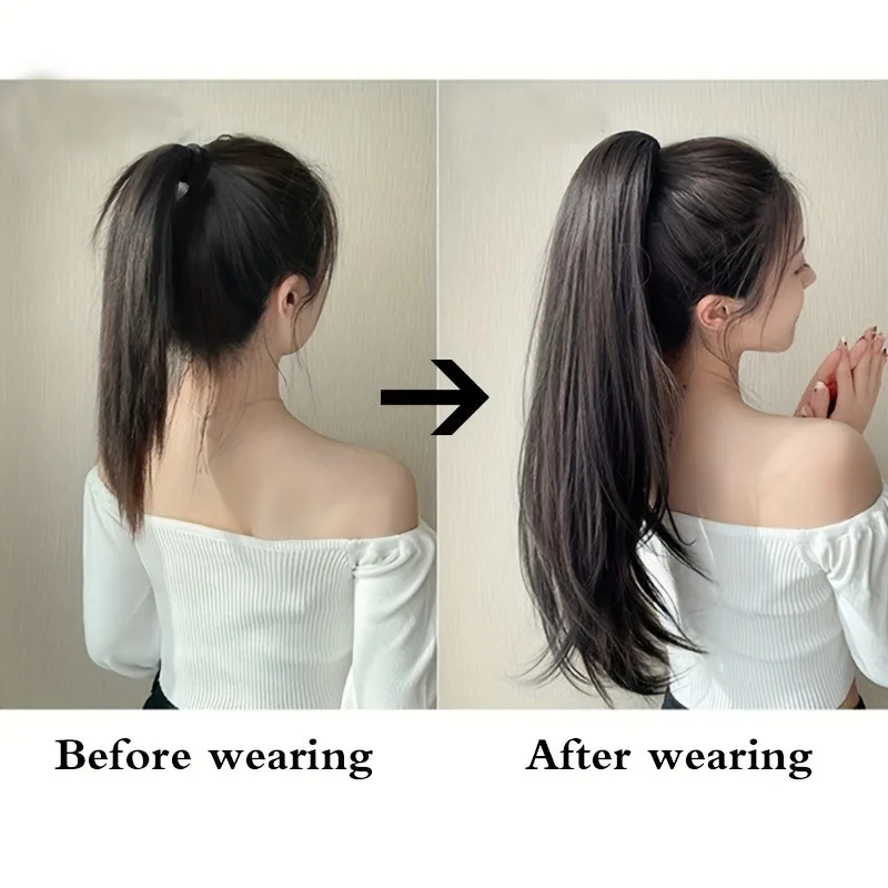 Синтетический прямой длинный парик с хвостиком для женщин 20 дюймов