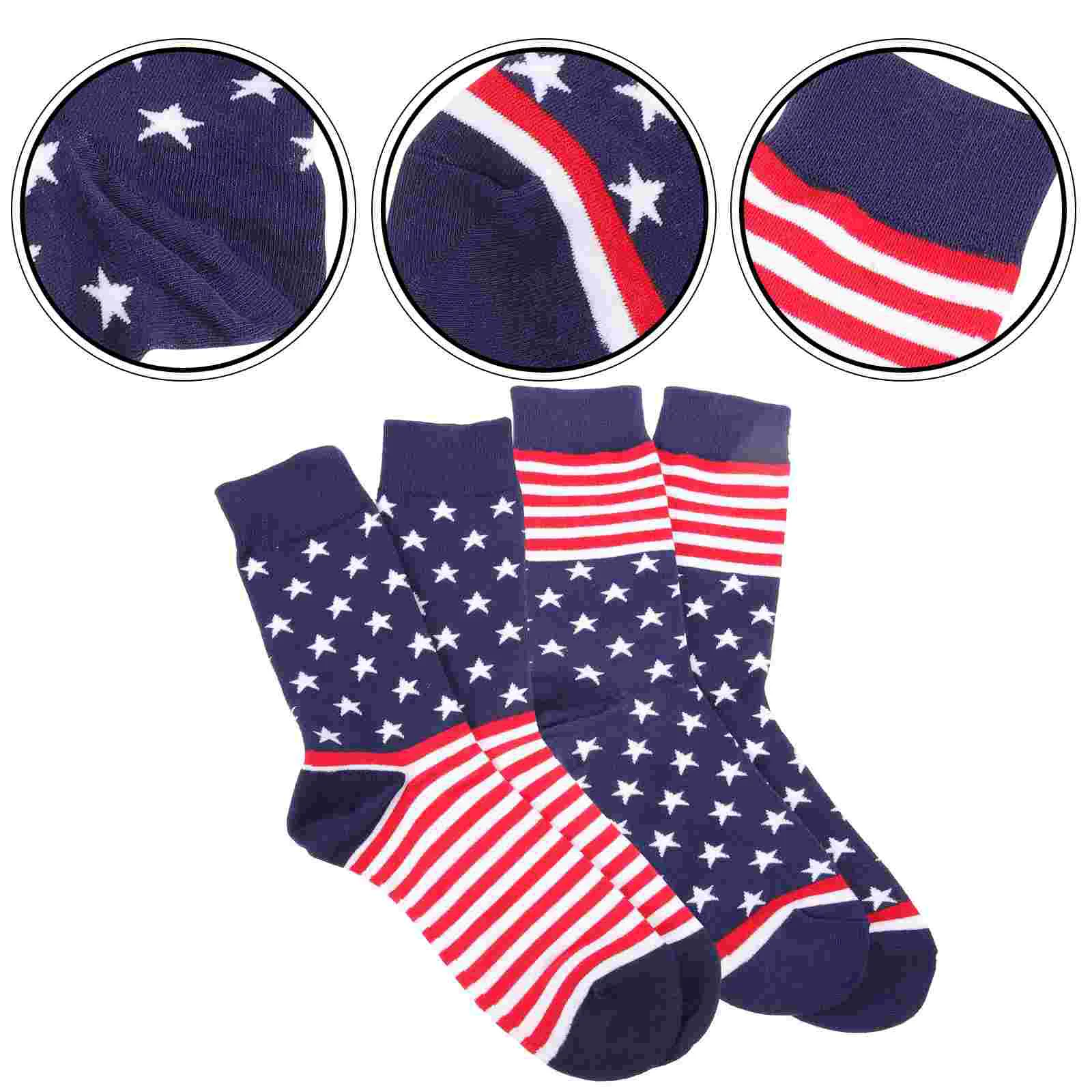 

2 Pairs American Flag Socks Stockings Cotton Tube Socks Independence Day Festival Socks