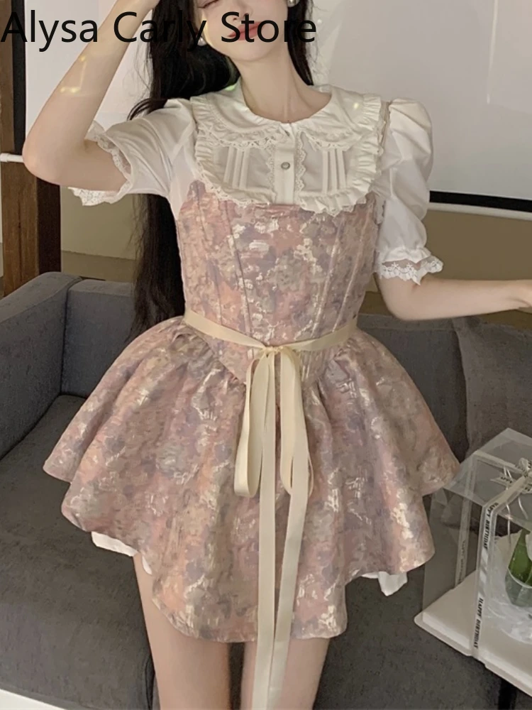 

2022 Summer Vintage Floral Sexy Dress Women Elegant Party Fairy Dresses Female Korean Fashion Designer Chic Holiday Kawaii Dress