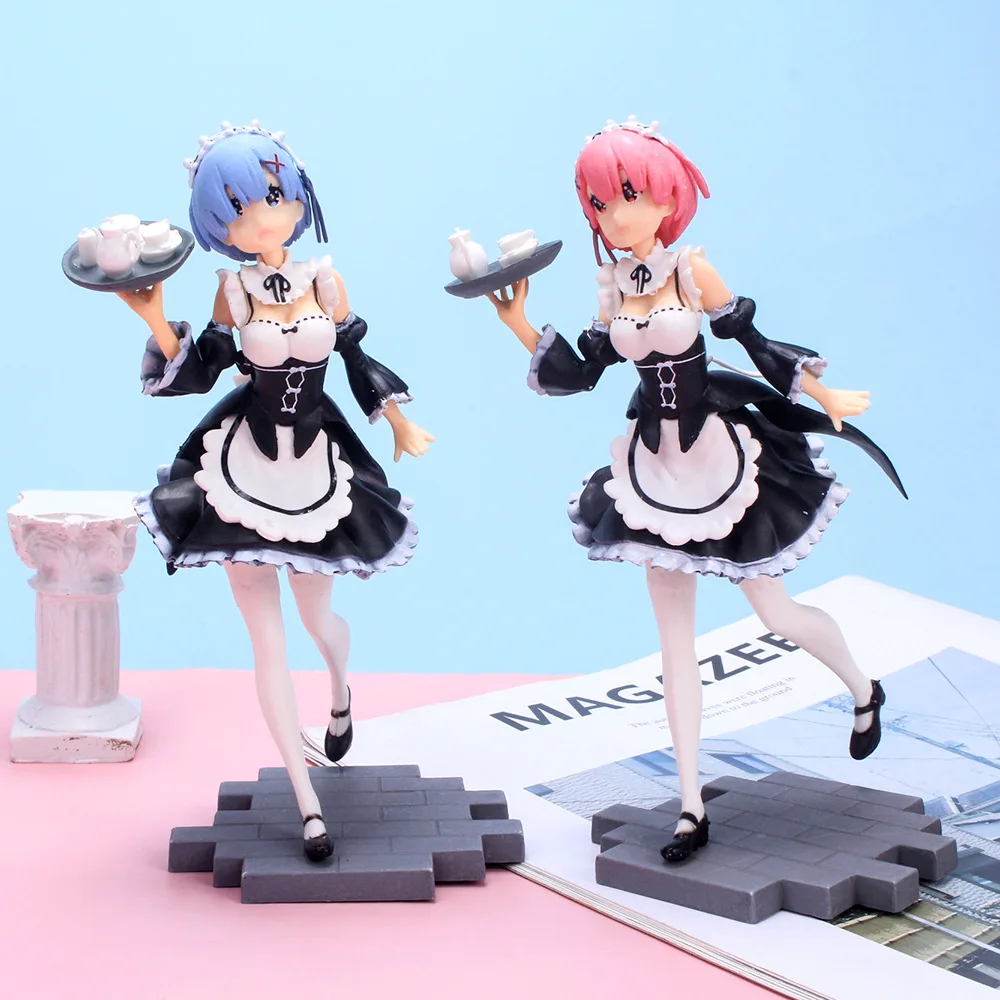 

17.5cm Anime Re:Life in A Different World From Zero Ram Rem Apron Maid Dress Up Figure Doll PVC Collection Model Toys