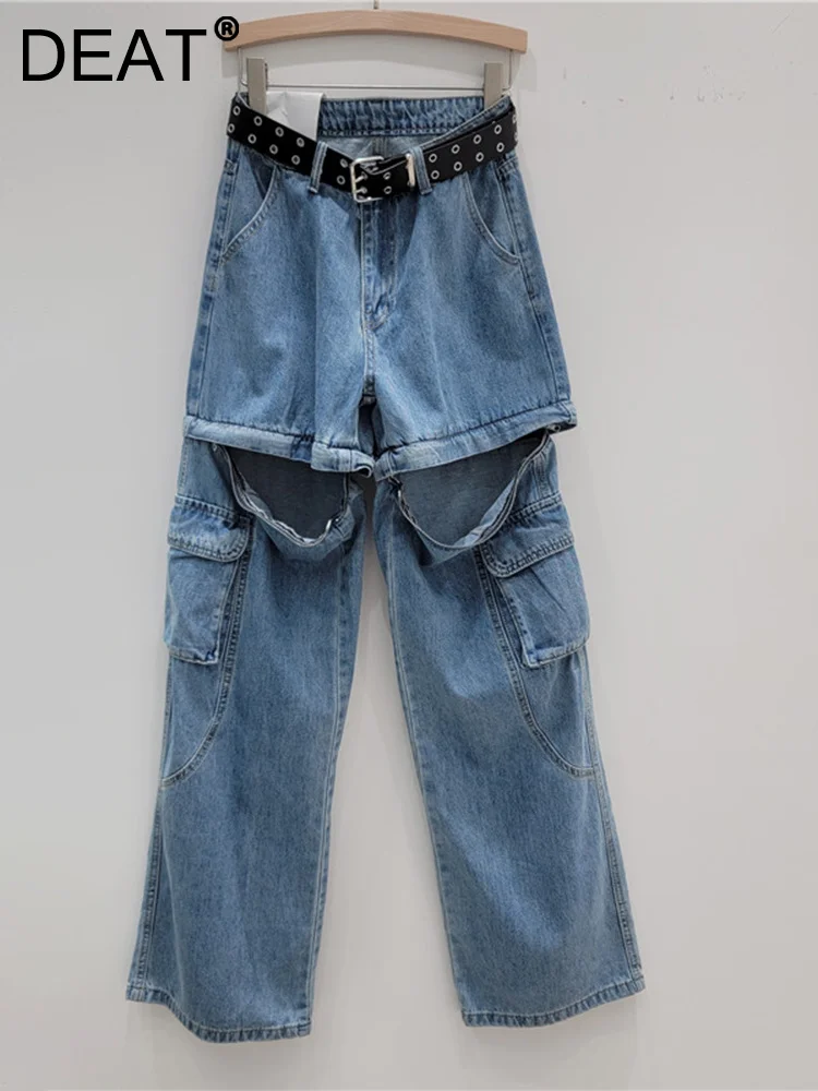 

Женские винтажные джинсы составного кроя, свободные прямые джинсовые брюки с манжетами в стиле High-street, Новинка лета 2023, 11XX3963