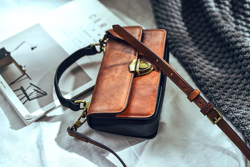 Fashion vintage genuine leather ladies mini handbag weekend daily party natural real cowhide women's cute small crossbody bags