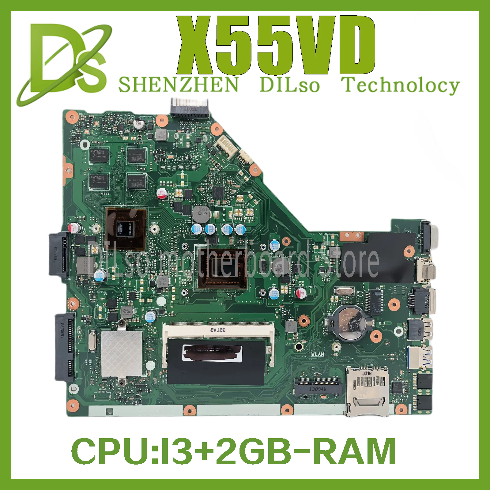 

KEFU X55VD материнская плата для ноутбука ASUS X55VD X55V материнская плата для ноутбука с i3CPU с GT610M Ggraphics Card + 2GB-RAM 100% тест
