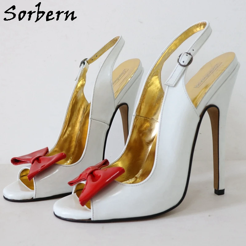 

Sorbern White Slingback Women Pump Shoes 16Cm Stilettos High Heel Open Toe Red Bowknot Fetish Summer Shoe Custom Multi Colors