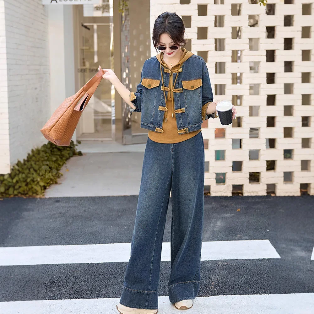 Осенняя новая модная повседневная толстовка с капюшоном джинсовая куртка