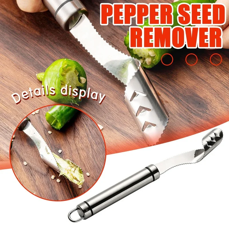

1 Pcs Vegetable Tool Stainless Steel Jalapeno Pepper Corer Tool Serrated Edge Coring Tool Serrated Seed Remover Kitchen Tools