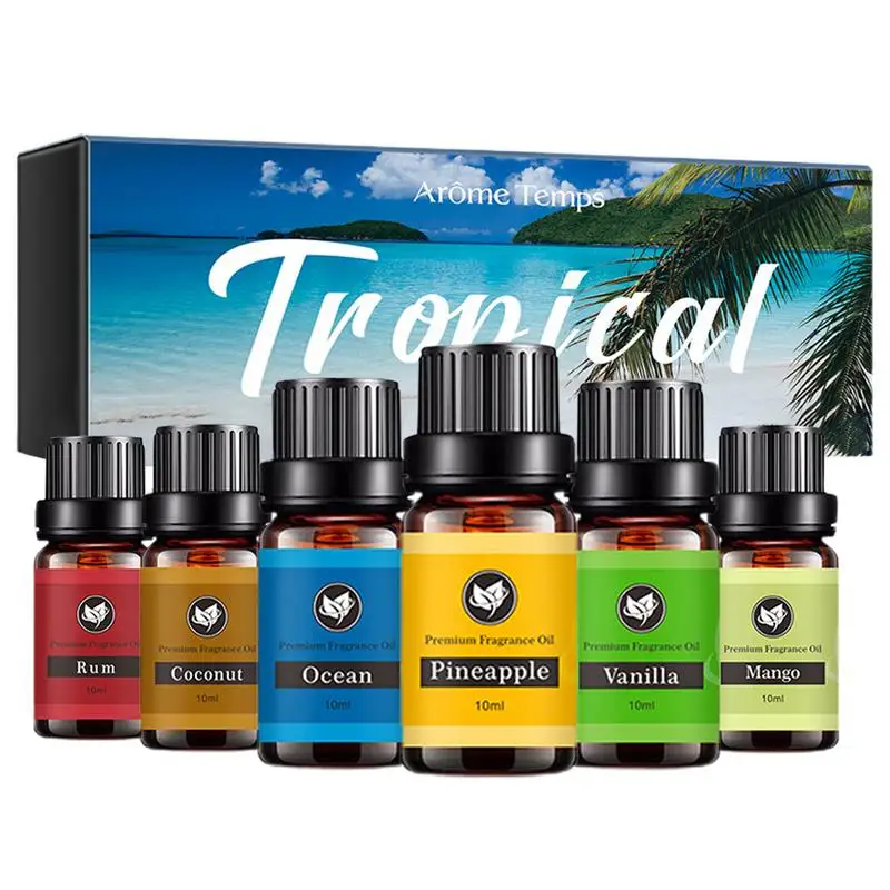 

6pcs Gift Box Pure Natural Plant Essential Oils Set For Diffuser Coconut Rum Mango Vanilla Ocean Pineapple Cuticle Oil