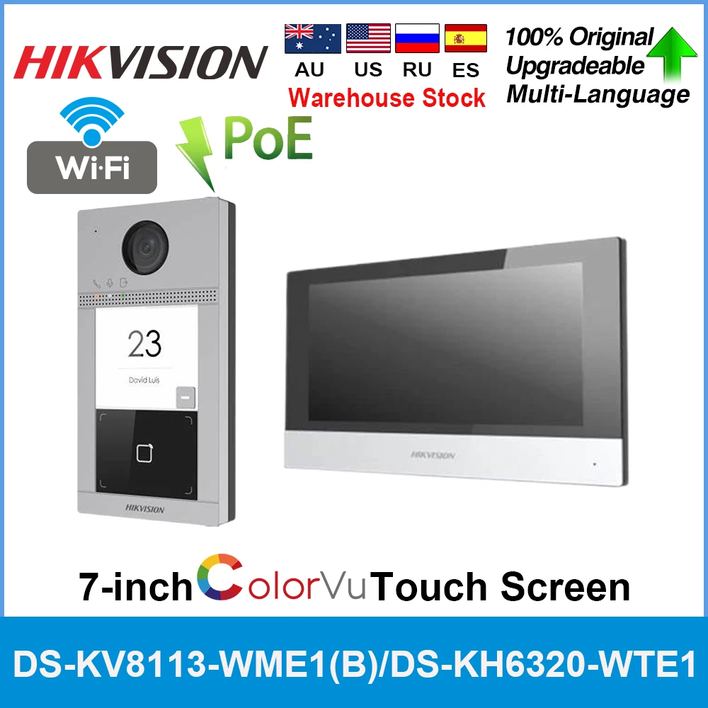 

Видеодомофон Hikvision, дверной звонок, Wi-Fi, 2 МП, HD DS-KV8113-WME1(B), 7-дюймовый сенсорный экран с питанием по Ethernet