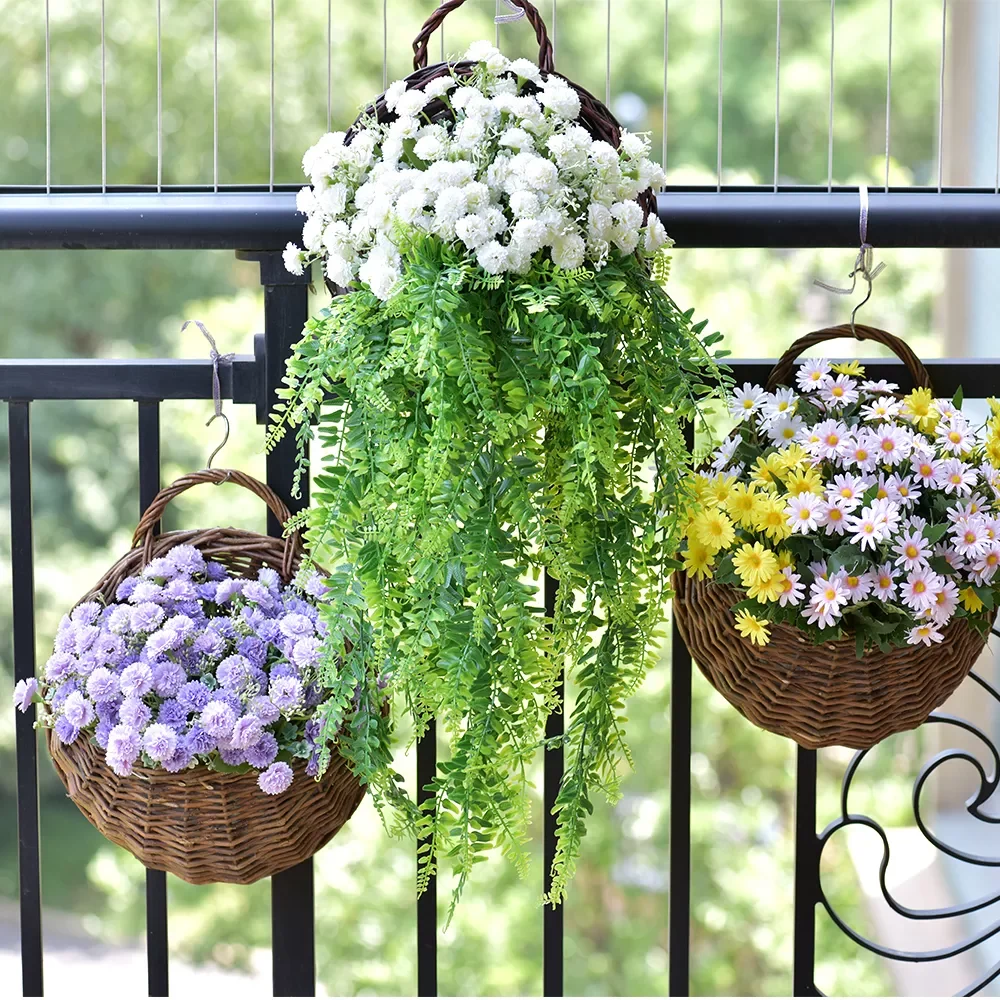 

NEW2023 Flower Planter Wall Hanging Wicker Rattam Basket Garden Vine Pot Plants Holder