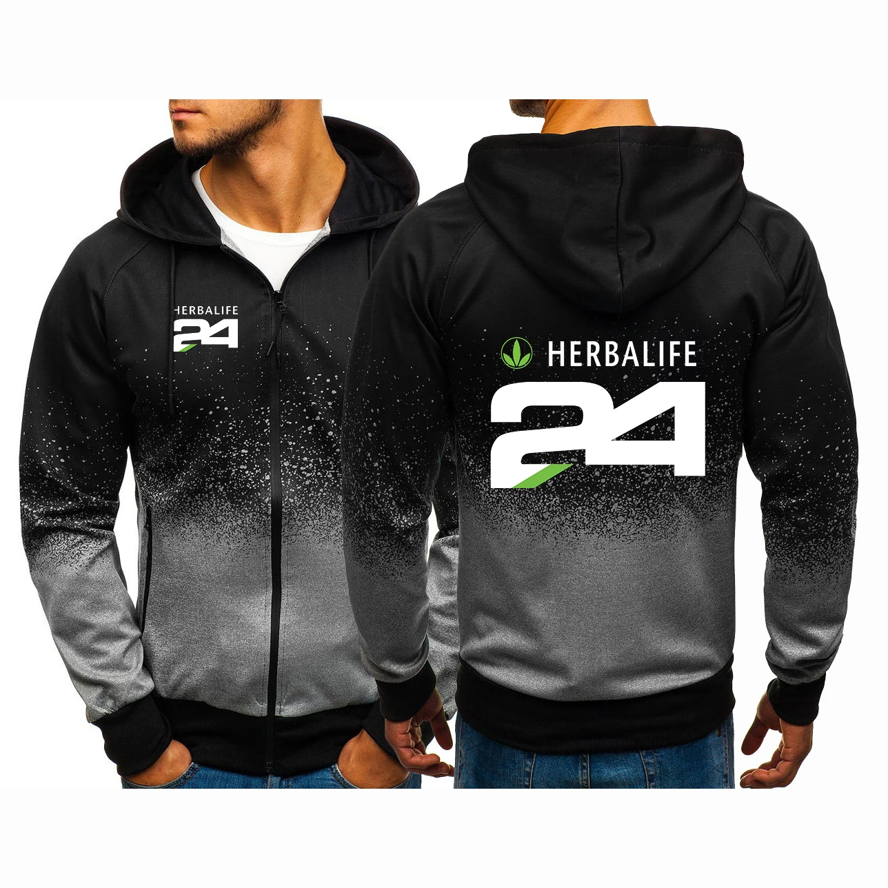 

New Spring Autumn Men's HERBALIFE 24 Printing Hoodies Zipper Jackets Man Sweatshirts Casual Gradient Color High Street Coat