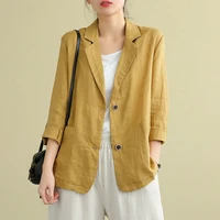 cotton linen style suit spring summer new loose comfortable tops all match fashion blazers women casual thin blazer jackets