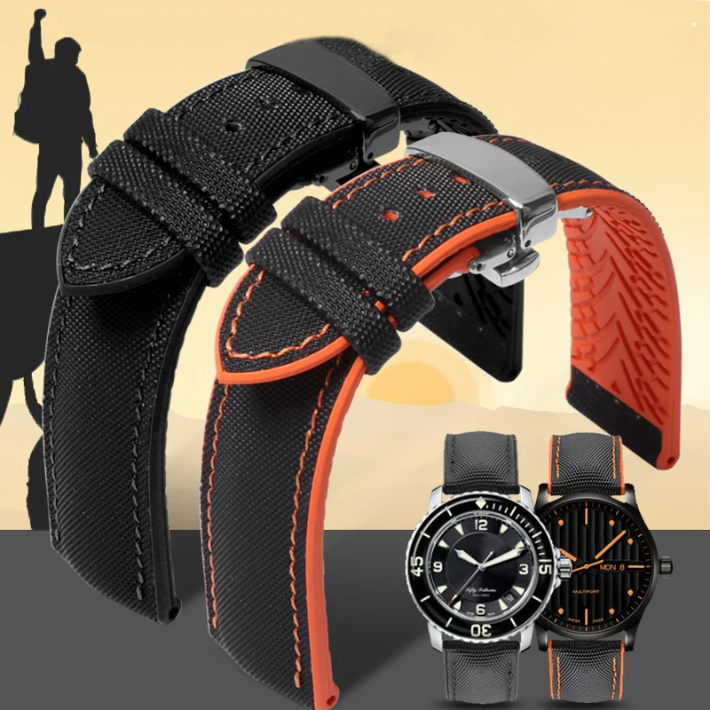 Waterproof High-Quality Nylon Silicone Rubber Soled Watch Band For Ferrari Mido Helmsman Breitling Citizen Men Watch Strap 22mm