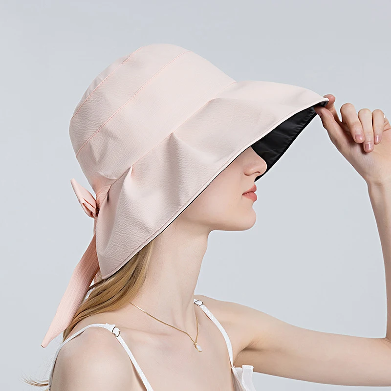 

Summer Women Bucket Hat Fashion Bow Wide Large Brim Sun Hat Outdoor Beach Travel Anti-UV Sun Protection Fisherman Caps For Women