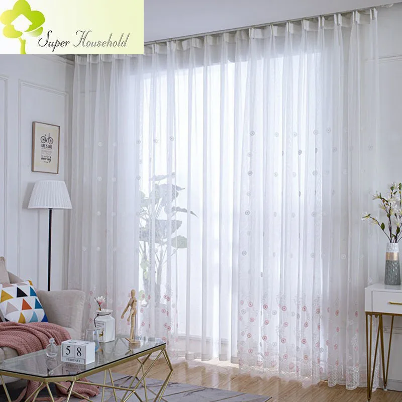 

Тюль с вышивкой в пасторальном стиле, занавески розового цвета с маленькими цветами для гостиной, спальни, прозрачное оконное стекло, готов...
