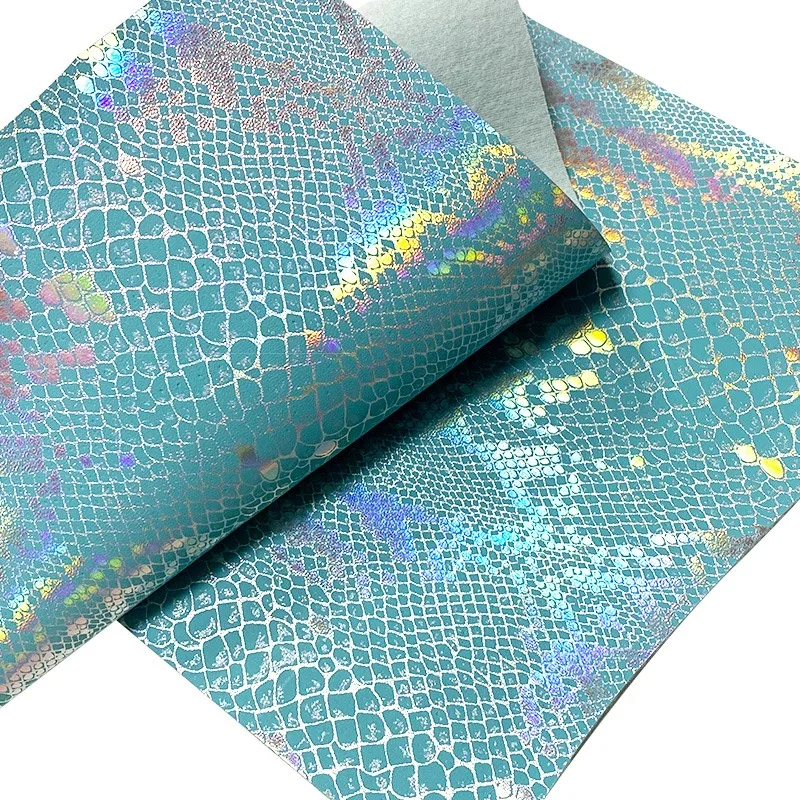 

Holographic Laser Snake Pattern Faux Leather Sheet Fabric PU for Making Shoe Bag Decoration bow 30*135cm